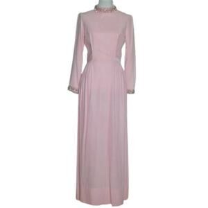 1960s Vintage Pink Velvet Gown with Embellished Details Small